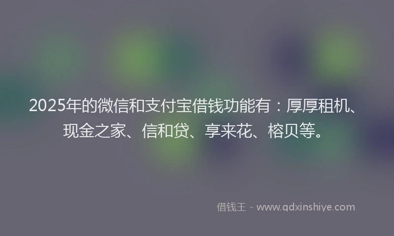 2025年的微信和支付宝借钱功能有：厚厚租机、现金之家、信和贷、享来花、榕贝等。