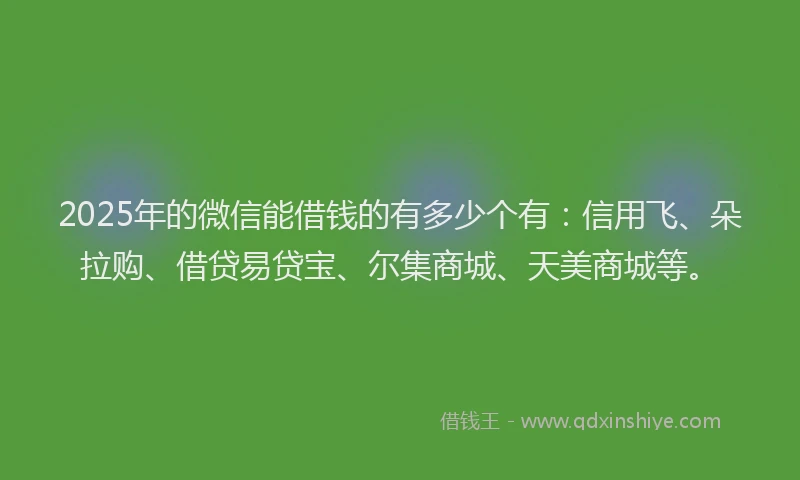 2025年的微信能借钱的有多少个有：信用飞、朵拉购、借贷易贷宝、尔集商城、天美商城等。