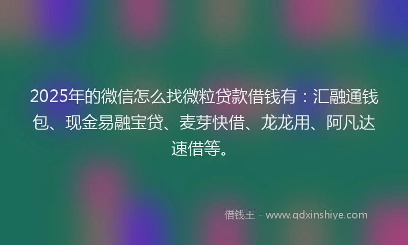 2025年的微信怎么找微粒贷款借钱有：汇融通钱包、现金易融宝贷、麦芽快借、龙龙用、阿凡达速借等。