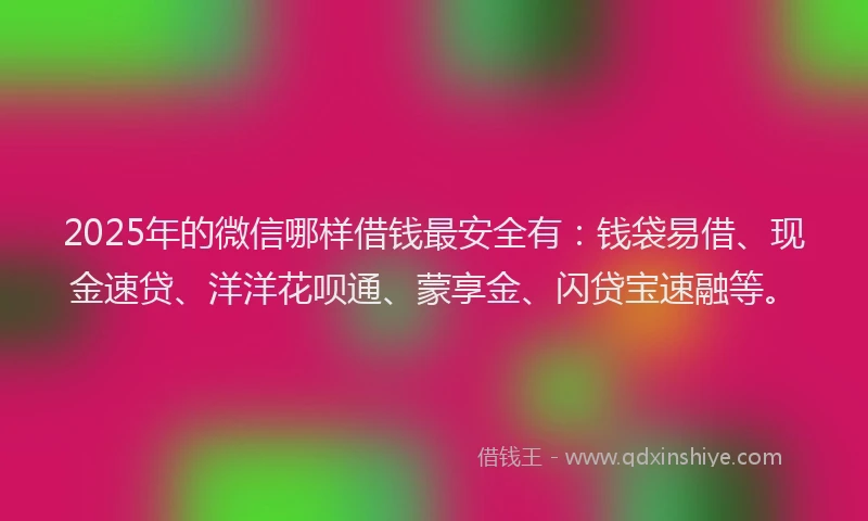 2025年的微信哪样借钱最安全有：钱袋易借、现金速贷、洋洋花呗通、蒙享金、闪贷宝速融等。