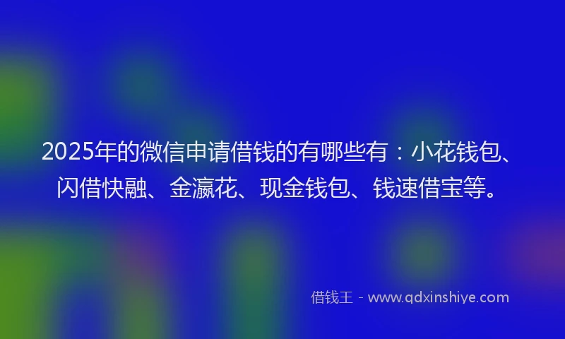 2025年的微信申请借钱的有哪些有：小花钱包、闪借快融、金瀛花、现金钱包、钱速借宝等。