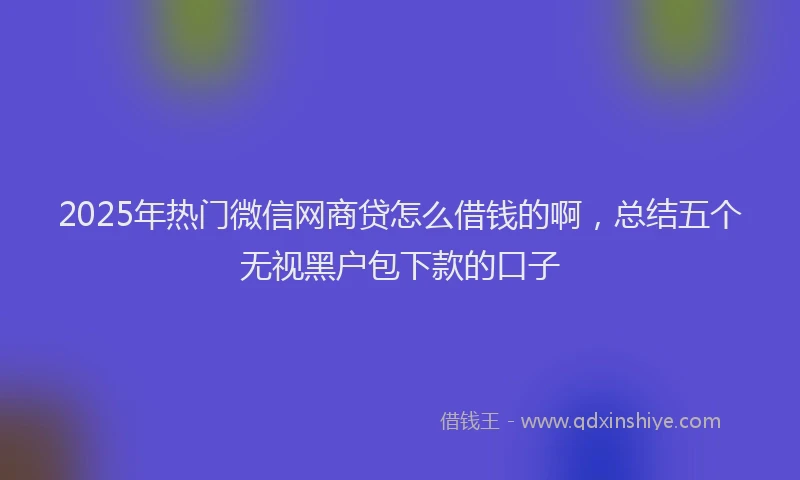 2025年热门微信网商贷怎么借钱的啊，总结五个无视黑户包下款的口子