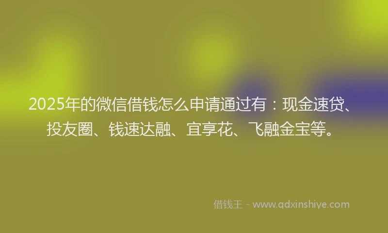2025年的微信借钱怎么申请通过有：现金速贷、投友圈、钱速达融、宜享花、飞融金宝等。