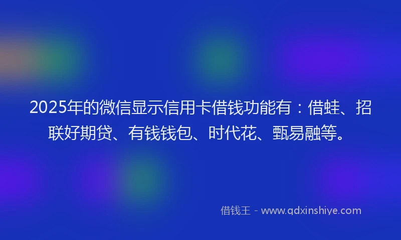 2025年的微信显示信用卡借钱功能有：借蛙、招联好期贷、有钱钱包、时代花、甄易融等。