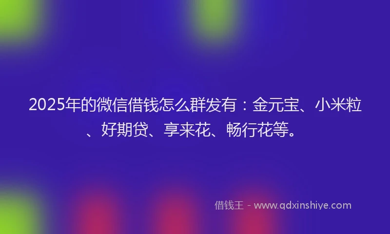 2025年的微信借钱怎么群发有：金元宝、小米粒、好期贷、享来花、畅行花等。