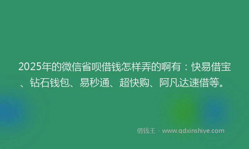 2025年的微信省呗借钱怎样弄的啊有：快易借宝、钻石钱包、易秒通、超快购、阿凡达速借等。