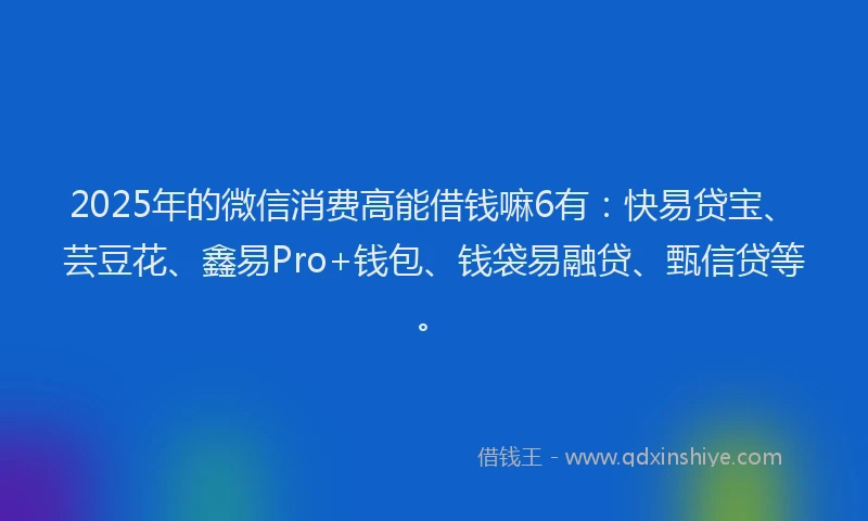 2025年的微信消费高能借钱嘛6有：快易贷宝、芸豆花、鑫易Pro+钱包、钱袋易融贷、甄信贷等。