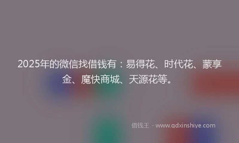 2025年的微信找借钱有：易得花、时代花、蒙享金、魔快商城、天源花等。
