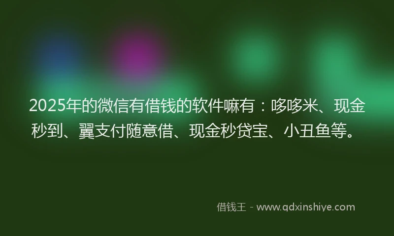 2025年的微信有借钱的软件嘛有：哆哆米、现金秒到、翼支付随意借、现金秒贷宝、小丑鱼等。