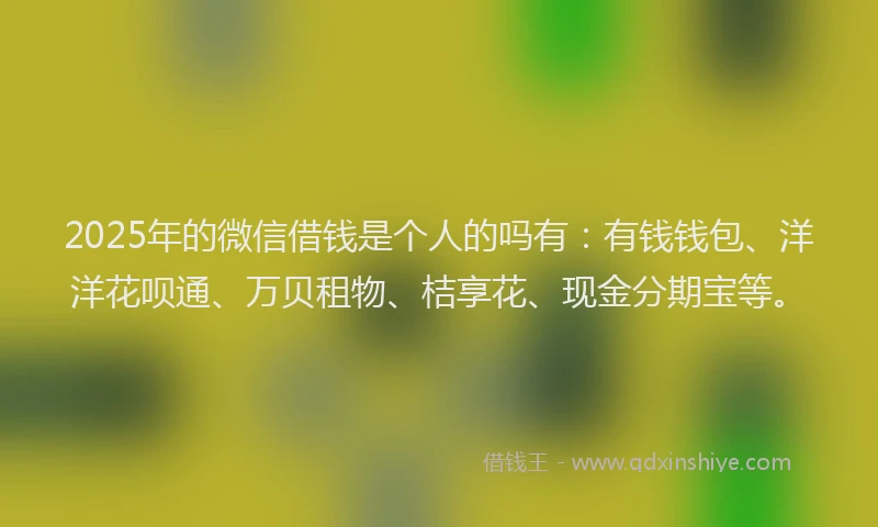 2025年的微信借钱是个人的吗有：有钱钱包、洋洋花呗通、万贝租物、桔享花、现金分期宝等。