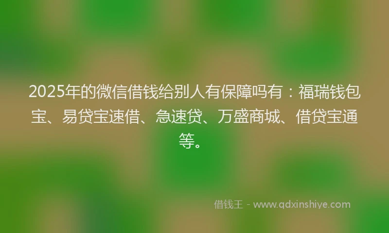 2025年的微信借钱给别人有保障吗有：福瑞钱包宝、易贷宝速借、急速贷、万盛商城、借贷宝通等。