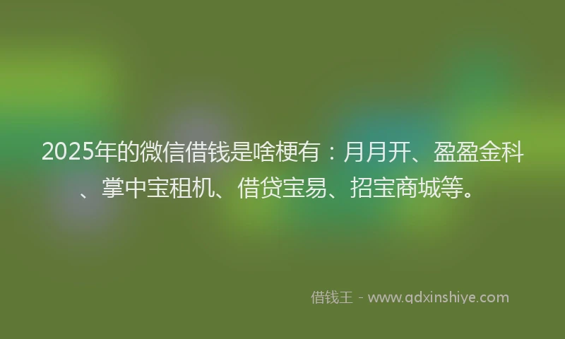 2025年的微信借钱是啥梗有：月月开、盈盈金科、掌中宝租机、借贷宝易、招宝商城等。