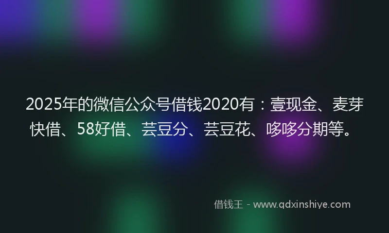 2025年的微信公众号借钱2020有：壹现金、麦芽快借、58好借、芸豆分、芸豆花、哆哆分期等。