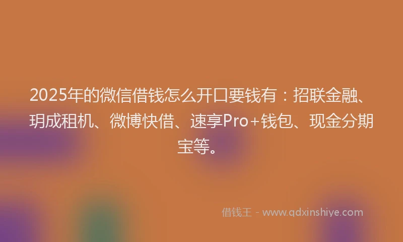 2025年的微信借钱怎么开口要钱有：招联金融、玥成租机、微博快借、速享Pro+钱包、现金分期宝等。