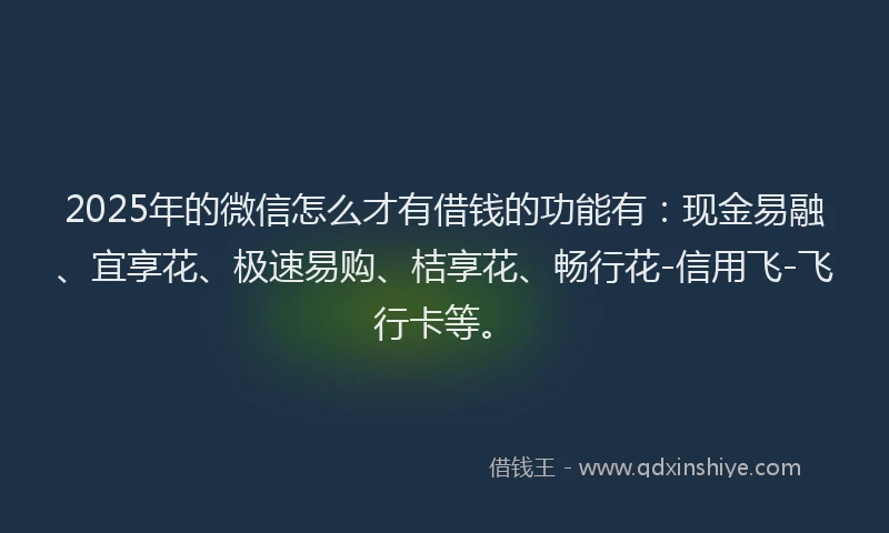 2025年的微信怎么才有借钱的功能有：现金易融、宜享花、极速易购、桔享花、畅行花-信用飞-飞行卡等。