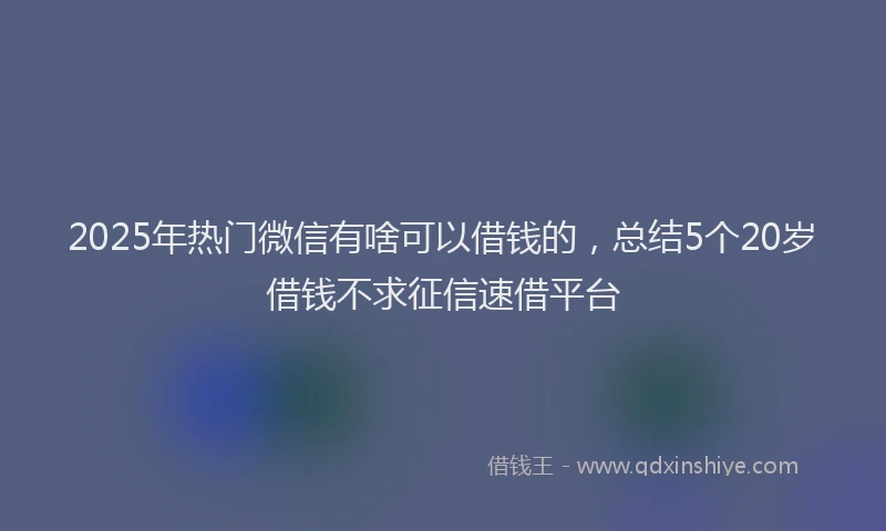 2025年热门微信有啥可以借钱的，总结5个20岁借钱不求征信速借平台
