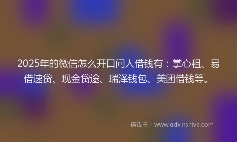 2025年的微信怎么开口问人借钱有：掌心租、易借速贷、现金贷途、瑞泽钱包、美团借钱等。
