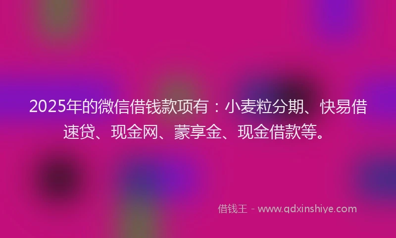 2025年的微信借钱款项有：小麦粒分期、快易借速贷、现金网、蒙享金、现金借款等。