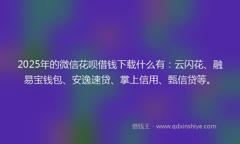 2025年的微信花呗借钱下载什么有：云闪花、融易宝钱包、安逸速贷、掌上信用、甄信贷等。