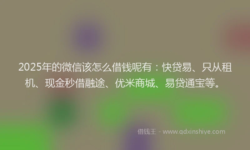 2025年的微信该怎么借钱呢有：快贷易、只从租机、现金秒借融途、优米商城、易贷通宝等。