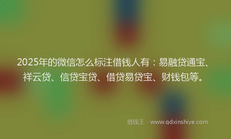 2025年的微信怎么标注借钱人有：易融贷通宝、祥云贷、信贷宝贷、借贷易贷宝、财钱包等。