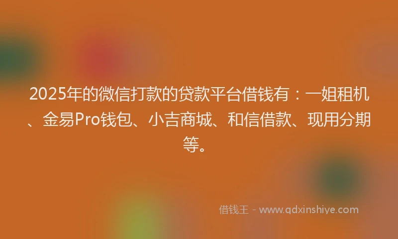 2025年的微信打款的贷款平台借钱有：一姐租机、金易Pro钱包、小吉商城、和信借款、现用分期等。