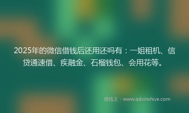 2025年的微信借钱后还用还吗有：一姐租机、信贷通速借、疾融金、石榴钱包、会用花等。