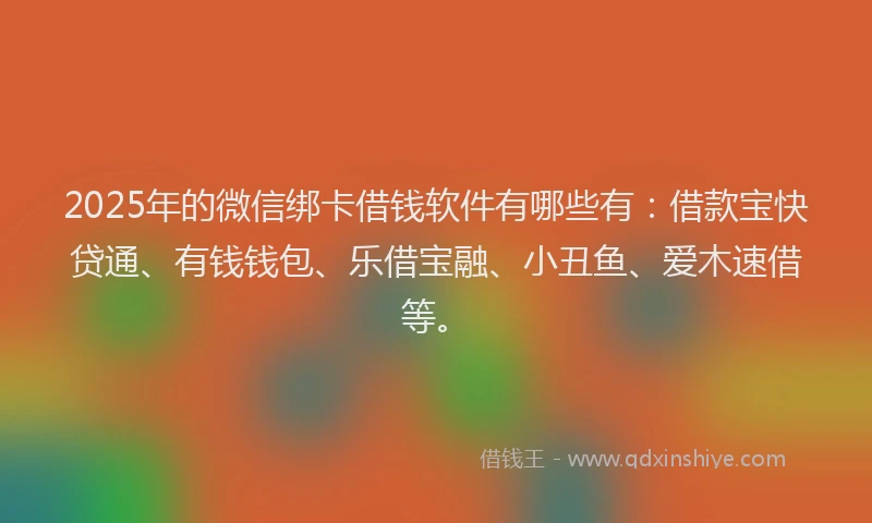 2025年的微信绑卡借钱软件有哪些有：借款宝快贷通、有钱钱包、乐借宝融、小丑鱼、爱木速借等。