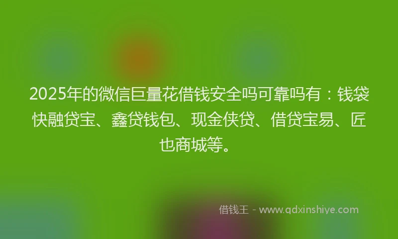 2025年的微信巨量花借钱安全吗可靠吗有：钱袋快融贷宝、鑫贷钱包、现金侠贷、借贷宝易、匠也商城等。
