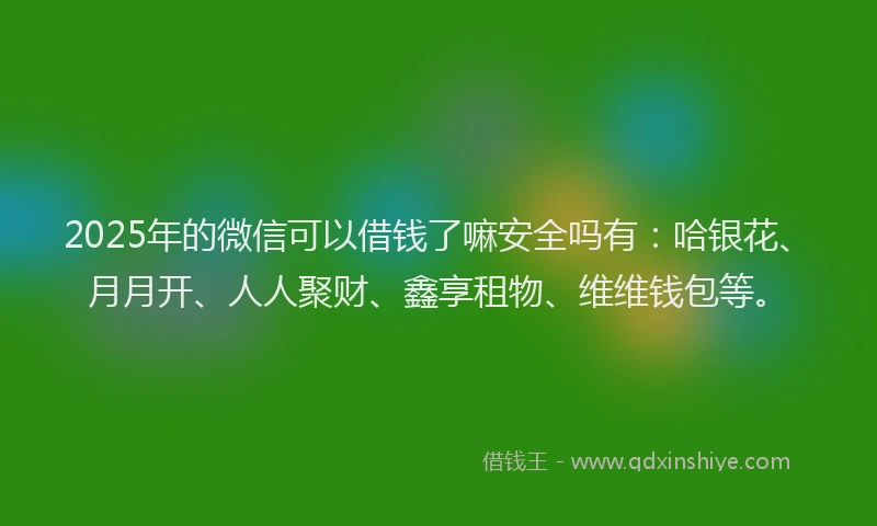 2025年的微信可以借钱了嘛安全吗有：哈银花、月月开、人人聚财、鑫享租物、维维钱包等。