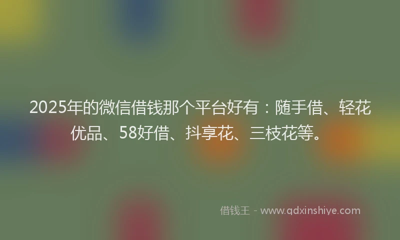 2025年的微信借钱那个平台好有：随手借、轻花优品、58好借、抖享花、三枝花等。