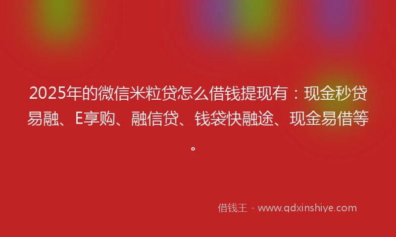 2025年的微信米粒贷怎么借钱提现有：现金秒贷易融、E享购、融信贷、钱袋快融途、现金易借等。