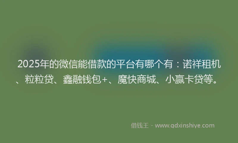 2025年的微信能借款的平台有哪个有：诺祥租机、粒粒贷、鑫融钱包+、魔快商城、小赢卡贷等。