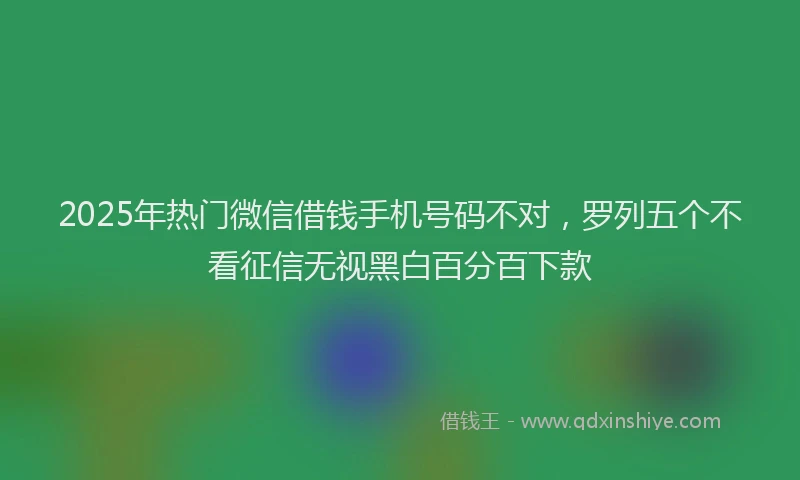 2025年热门微信借钱手机号码不对，罗列五个不看征信无视黑白百分百下款
