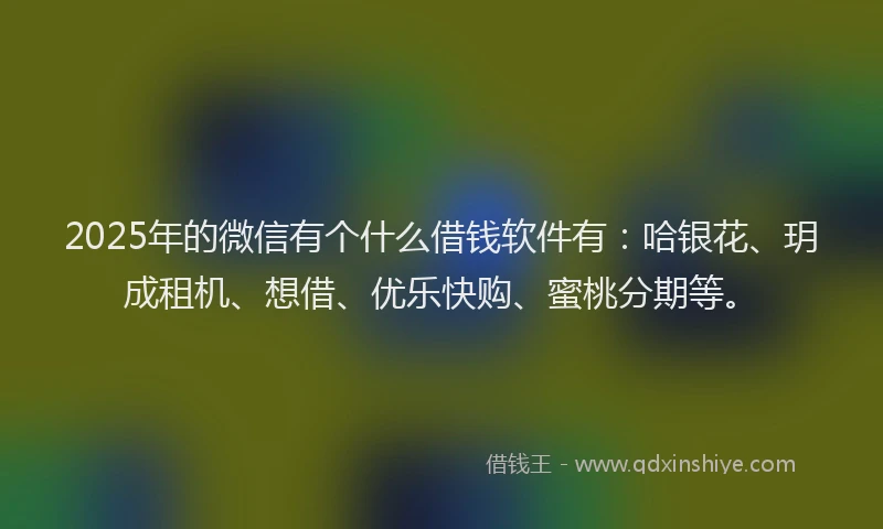 2025年的微信有个什么借钱软件有：哈银花、玥成租机、想借、优乐快购、蜜桃分期等。