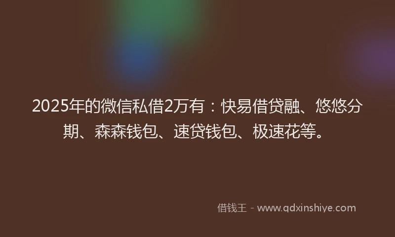 2025年的微信私借2万有：快易借贷融、悠悠分期、森森钱包、速贷钱包、极速花等。