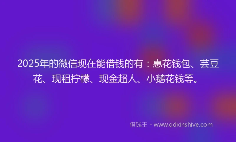 2025年的微信现在能借钱的有：惠花钱包、芸豆花、现租柠檬、现金超人、小鹅花钱等。