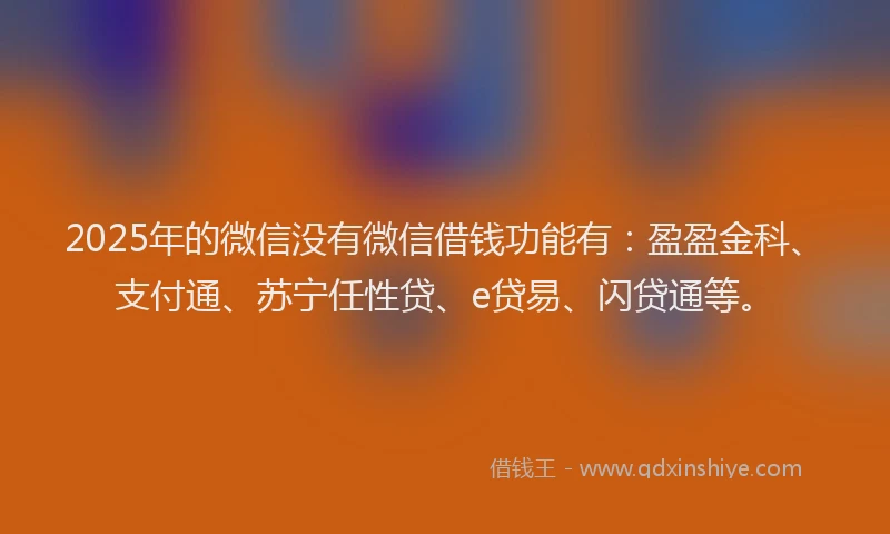 2025年的微信没有微信借钱功能有：盈盈金科、支付通、苏宁任性贷、e贷易、闪贷通等。