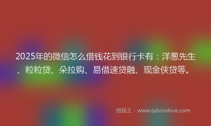 2025年的微信怎么借钱花到银行卡有：洋葱先生、粒粒贷、朵拉购、易借速贷融、现金侠贷等。