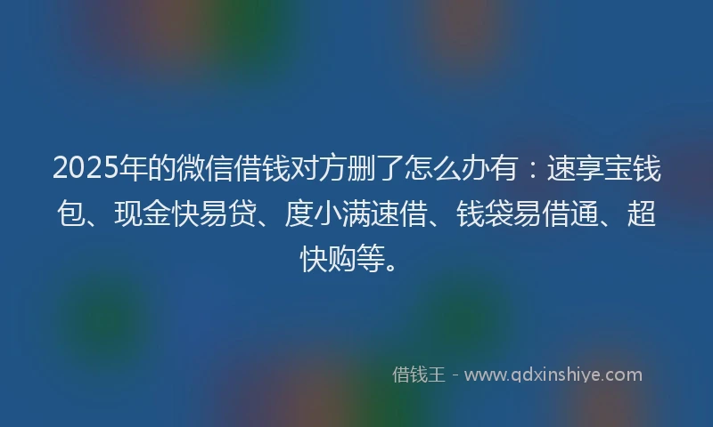 2025年的微信借钱对方删了怎么办有：速享宝钱包、现金快易贷、度小满速借、钱袋易借通、超快购等。