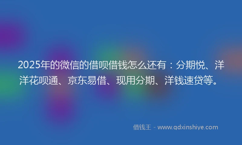 2025年的微信的借呗借钱怎么还有：分期悦、洋洋花呗通、京东易借、现用分期、洋钱速贷等。