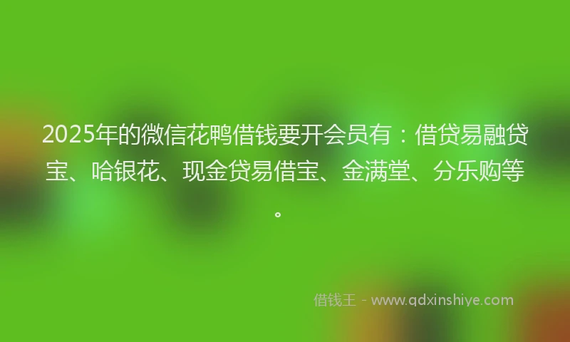 2025年的微信花鸭借钱要开会员有：借贷易融贷宝、哈银花、现金贷易借宝、金满堂、分乐购等。