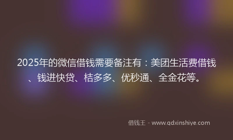 2025年的微信借钱需要备注有：美团生活费借钱、钱进快贷、桔多多、优秒通、全金花等。