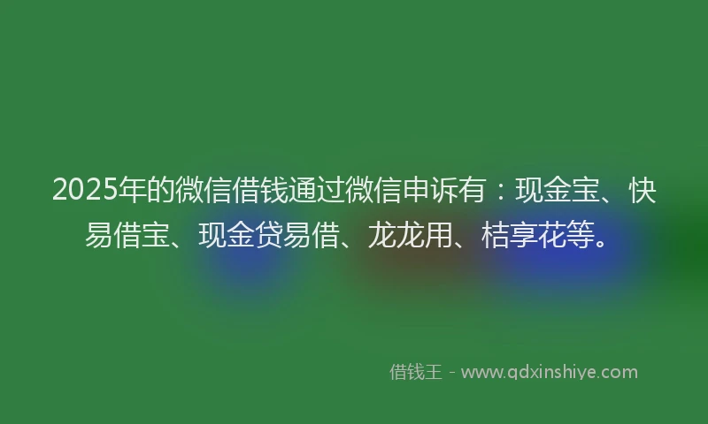 2025年的微信借钱通过微信申诉有：现金宝、快易借宝、现金贷易借、龙龙用、桔享花等。