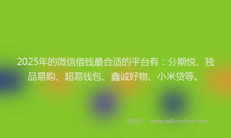 2025年的微信借钱最合适的平台有：分期悦、独品易购、超易钱包、鑫诚好物、小米贷等。