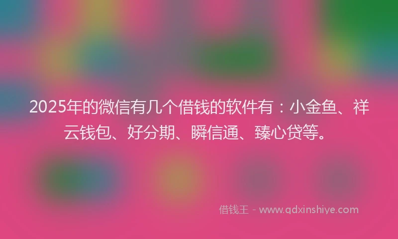 2025年的微信有几个借钱的软件有：小金鱼、祥云钱包、好分期、瞬信通、臻心贷等。
