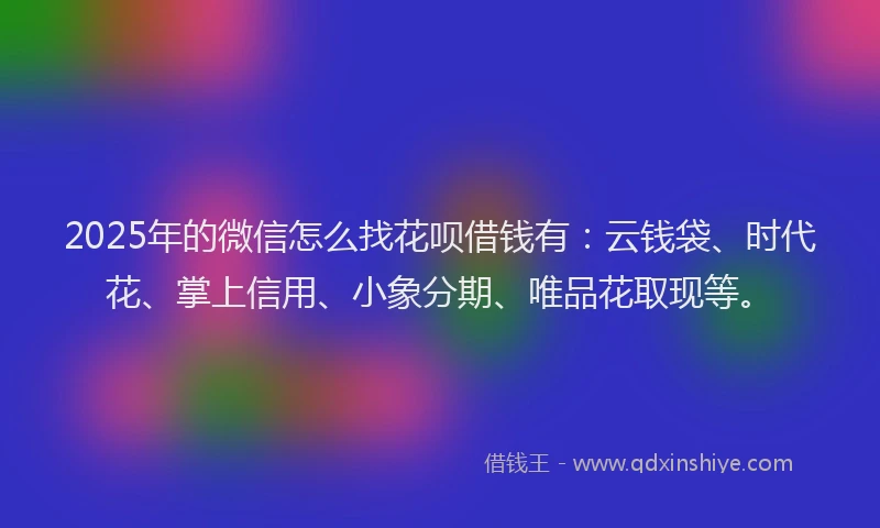 2025年的微信怎么找花呗借钱有：云钱袋、时代花、掌上信用、小象分期、唯品花取现等。