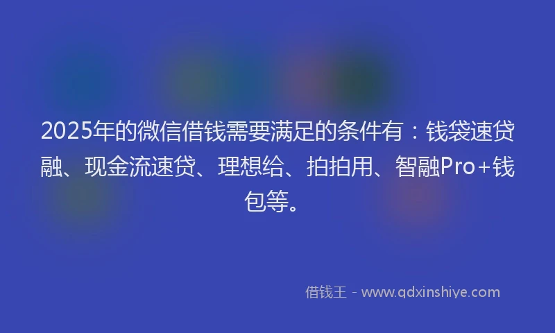2025年的微信借钱需要满足的条件有：钱袋速贷融、现金流速贷、理想给、拍拍用、智融Pro+钱包等。