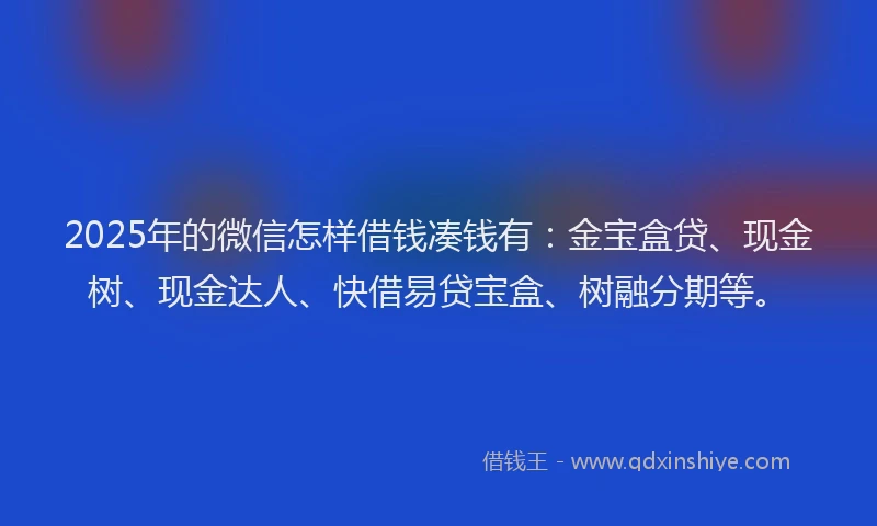 2025年的微信怎样借钱凑钱有：金宝盒贷、现金树、现金达人、快借易贷宝盒、树融分期等。