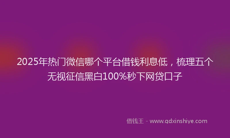 2025年热门微信哪个平台借钱利息低，梳理五个无视征信黑白100%秒下网贷口子
